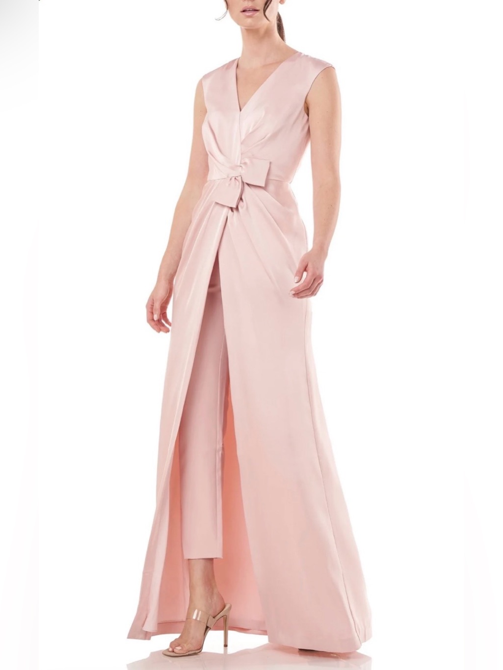 Nwt Kay Ungrr Lilly Soft Blush Charmeuse Surplice Walk-Thru Jumpsuit Gown Size 2